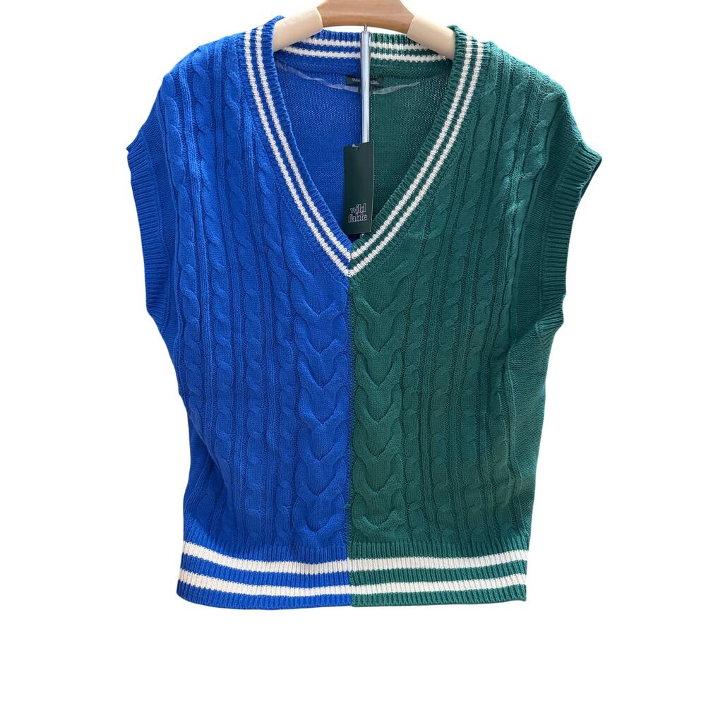 Wild Fable Women's Blue and Green Spliced Oversized Sweater Vest - Size XS - NWT
